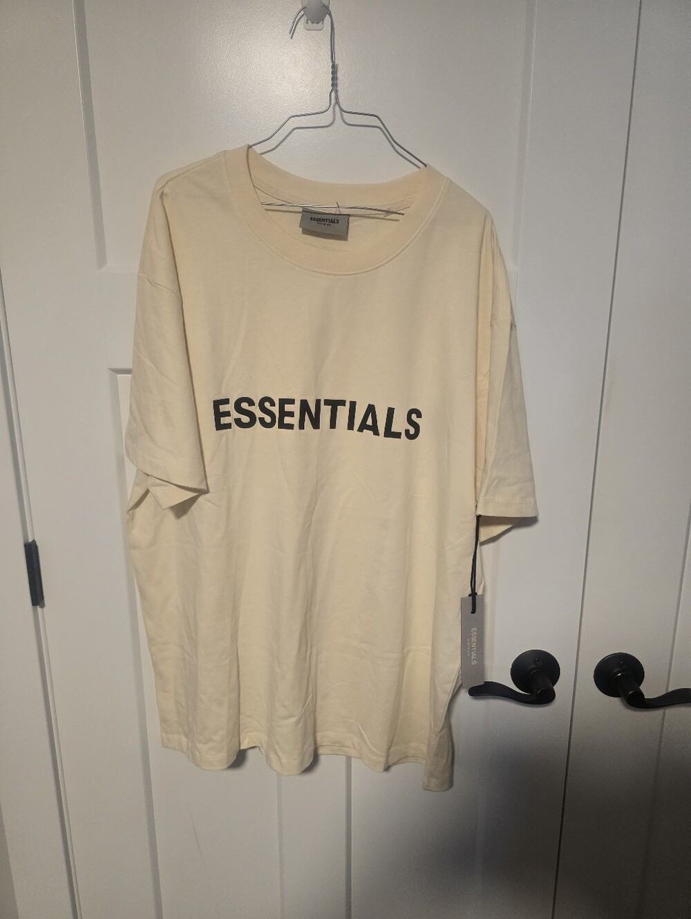 ESSENTIALS Short Sleeve Crewneck T-Shirt in Cream with Black Logo